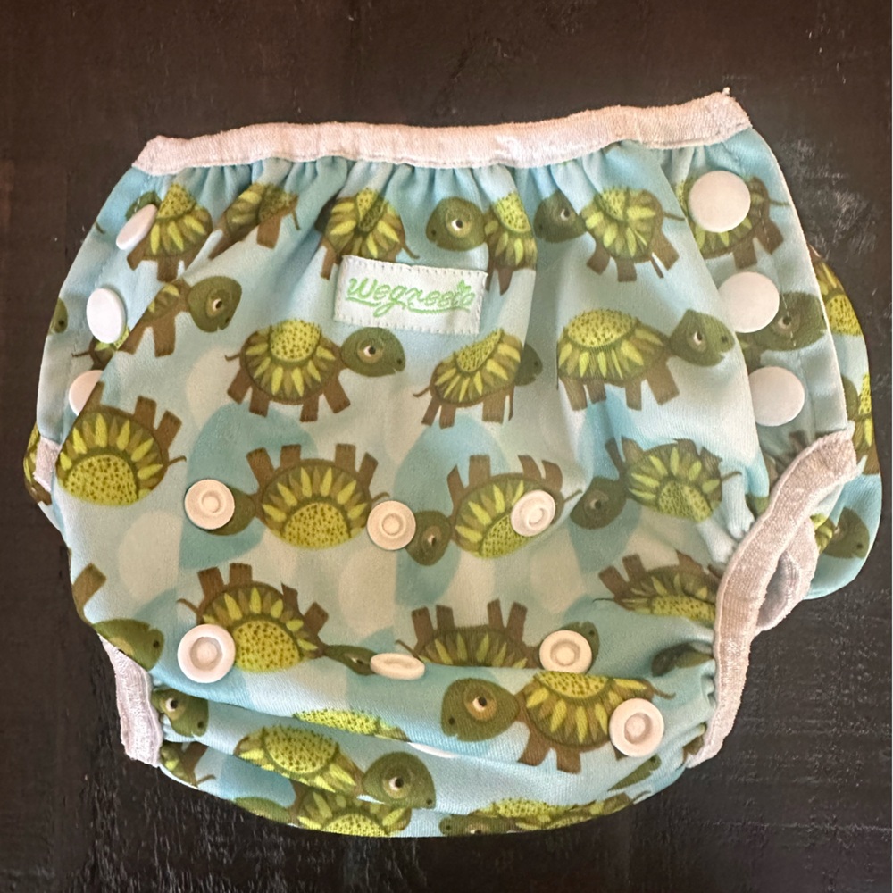 Turtle Print Kids adjustable swim Diaper - Green and Blue